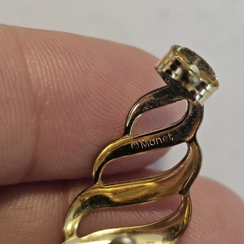 Vintage Monet Open Hoop Gold Tone Pierced Post Earrings, Signed